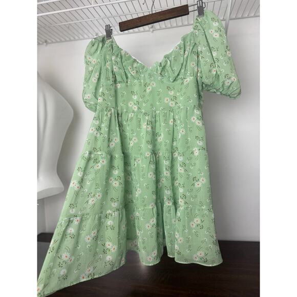 Princess Polly Emery Puff Sleeve Mini Dress Light Green - 10 - Picture 2 of 10
